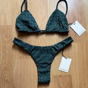 Acacia Swimwear FIR triangle wren top oslo bottom Dark Green Textured Bikini